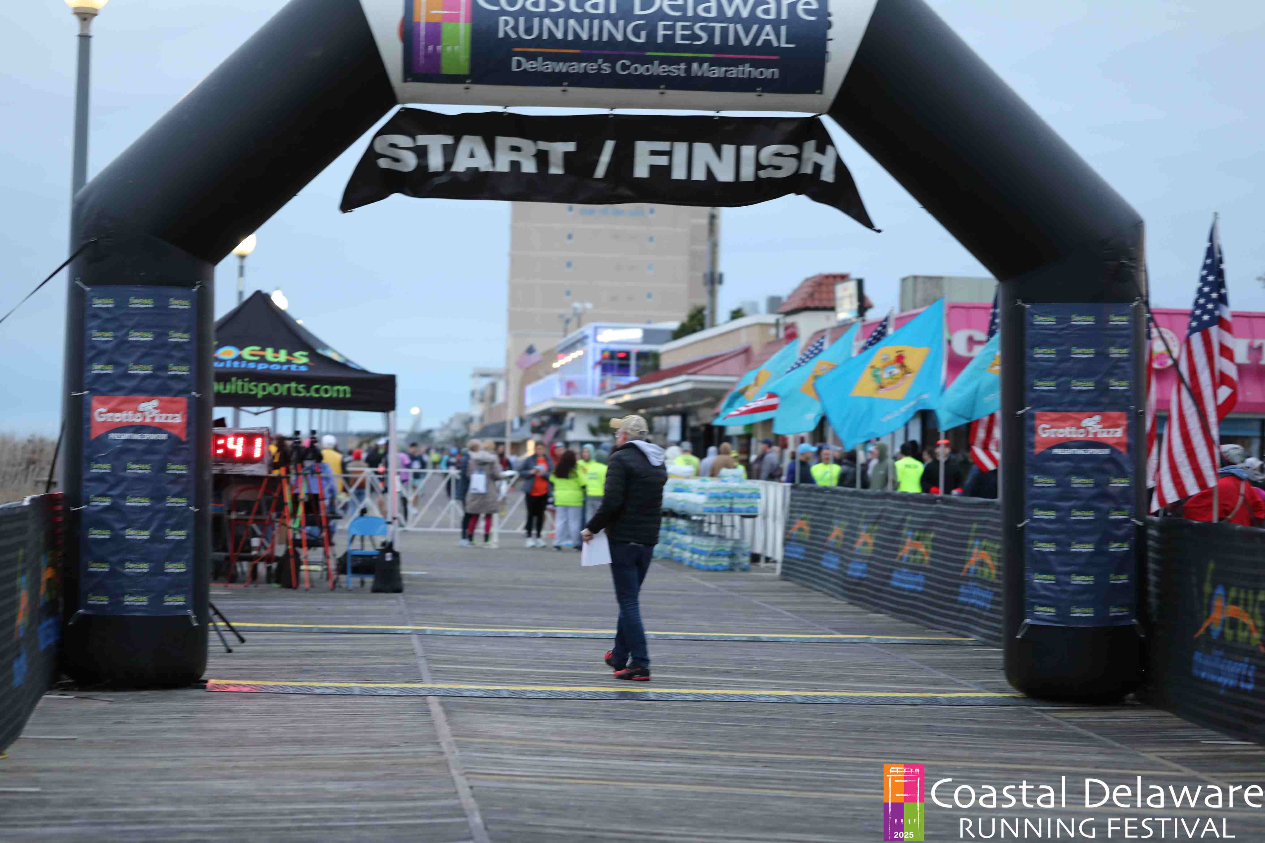 start/finish area for running marathon