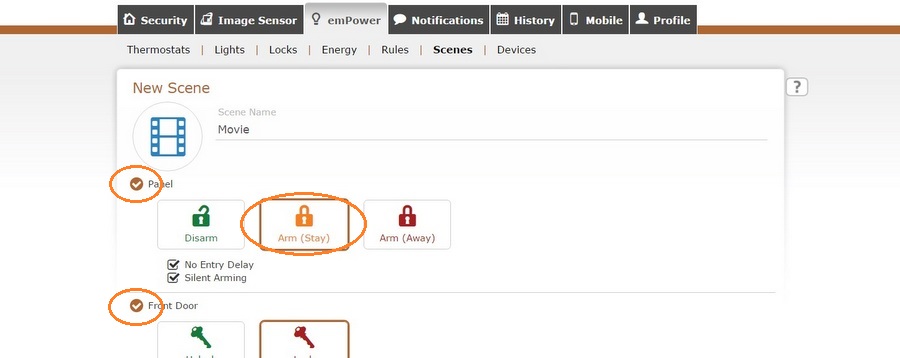 To include a device, check the circle to the left of it, then specify what you want the device to do. 