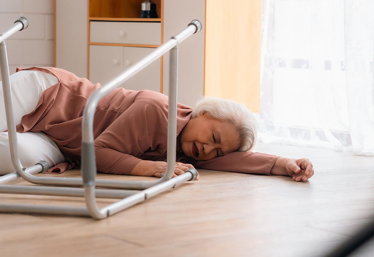 a woman laying on the floor in a room
