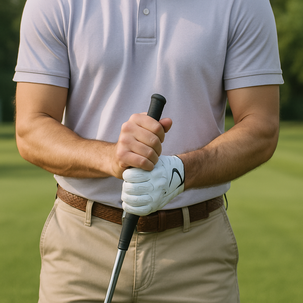 a man holding a golf club on a golf course