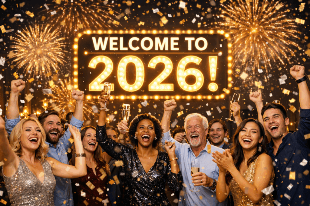 a group of people celebrating a new year's eve