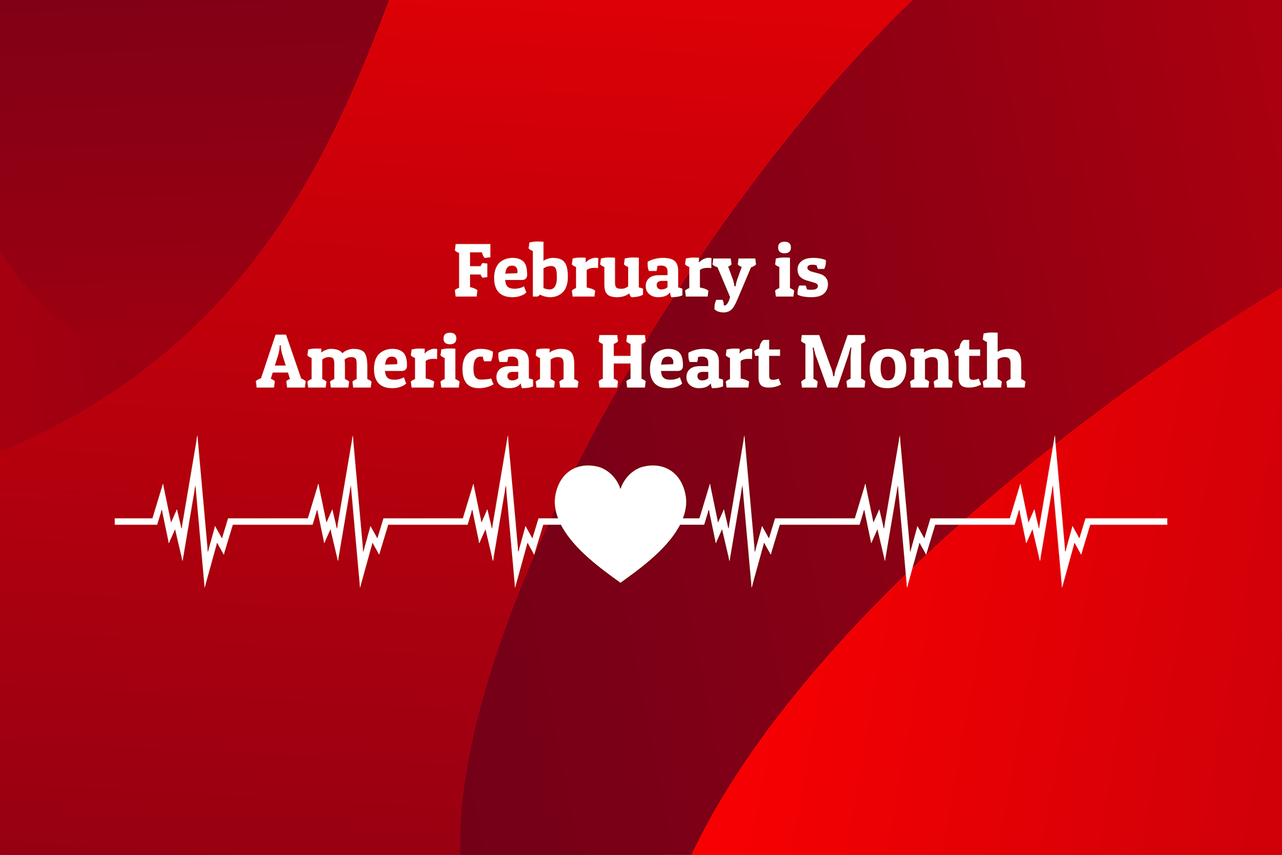 a red background with a white heart and the words, february is american heart month
