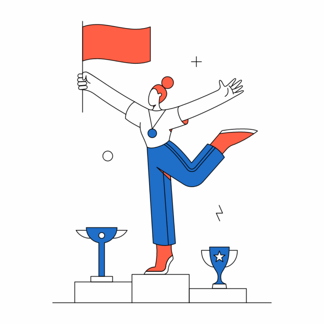 a person standing on a podium holding a flag