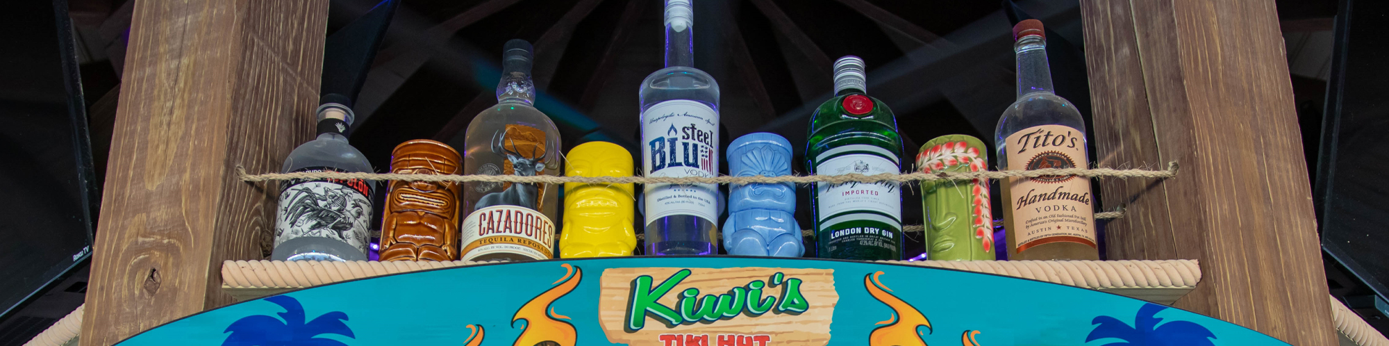 Tiki Hut bar bottles