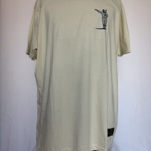 a white t - shirt with a picture of a man pointing at something