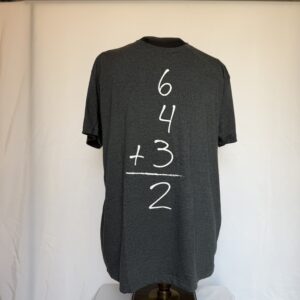 a black shirt with a white number on it