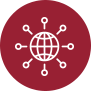 a red background with a white outline of a globe