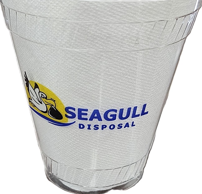 a plastic cup with a logo on it