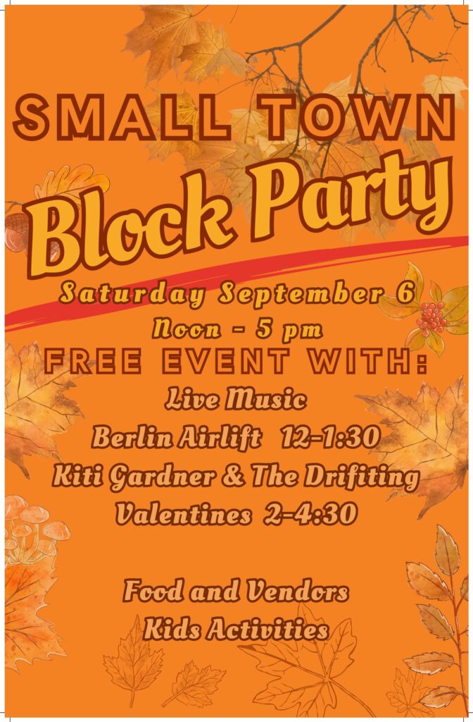 a flyer for a small town block party