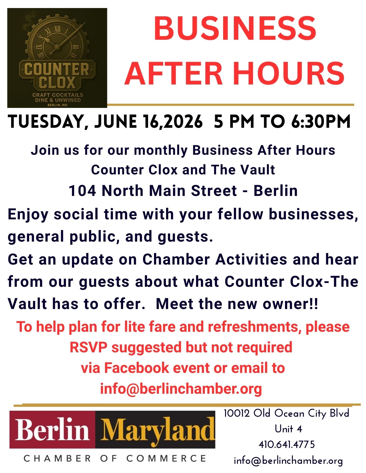 a flyer for a business after hours event