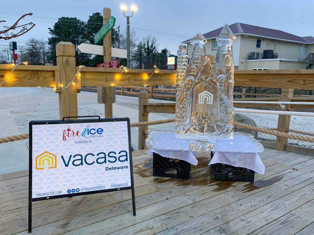 a sign that is on a wooden deck