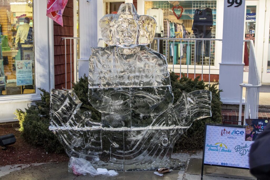 a large ice sculpture in front of a store