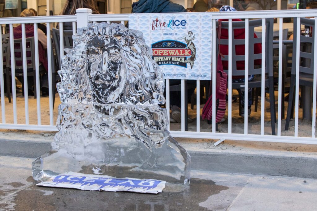 a statue of a lion is covered in ice