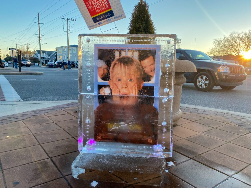 an ice sculpture with a picture of a woman on it