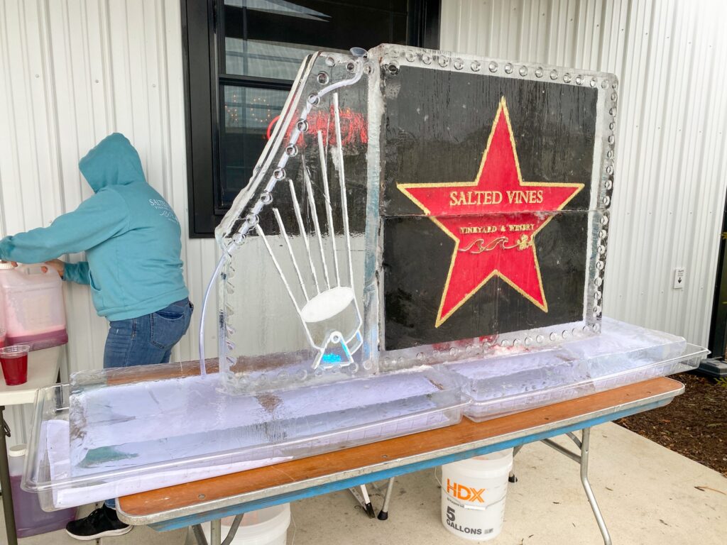 a table that has a sign on it