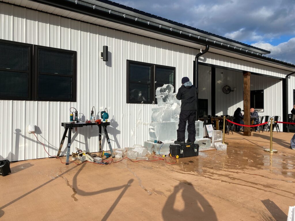 a group of people standing outside of a building