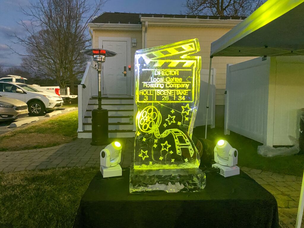a neon sign sitting on top of a black table