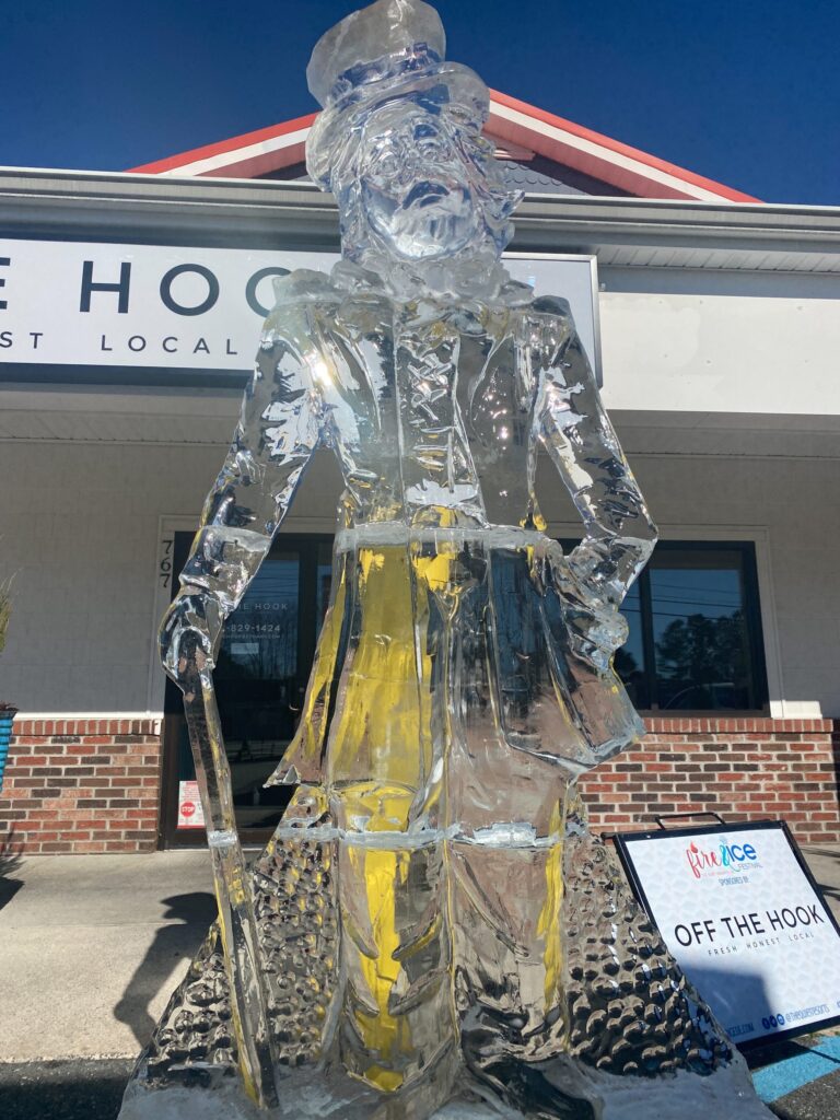 a statue of a man is in front of a store