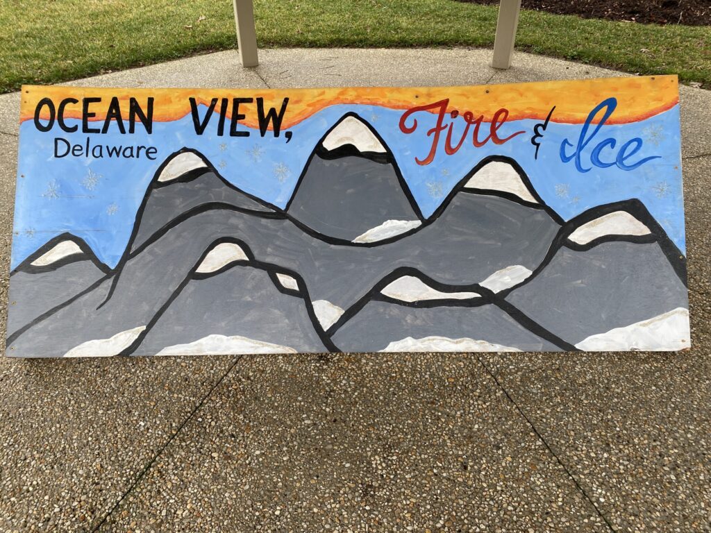 a sign that says ocean view, fire and ice