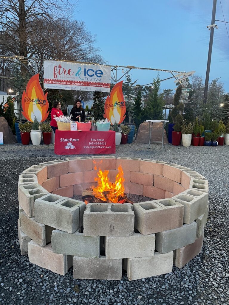 a fire pit sitting on top of a gravel field