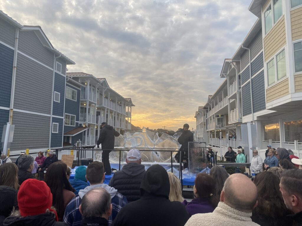 a crowd of people watching a man on a stage
