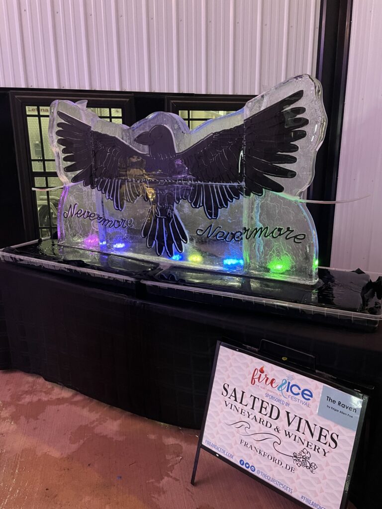 an ice sculpture of an eagle on display