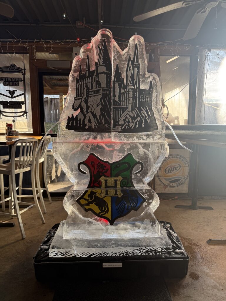 an ice sculpture of hogwarts castle