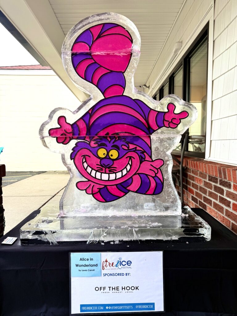 a large ice sculpture of a cartoon character