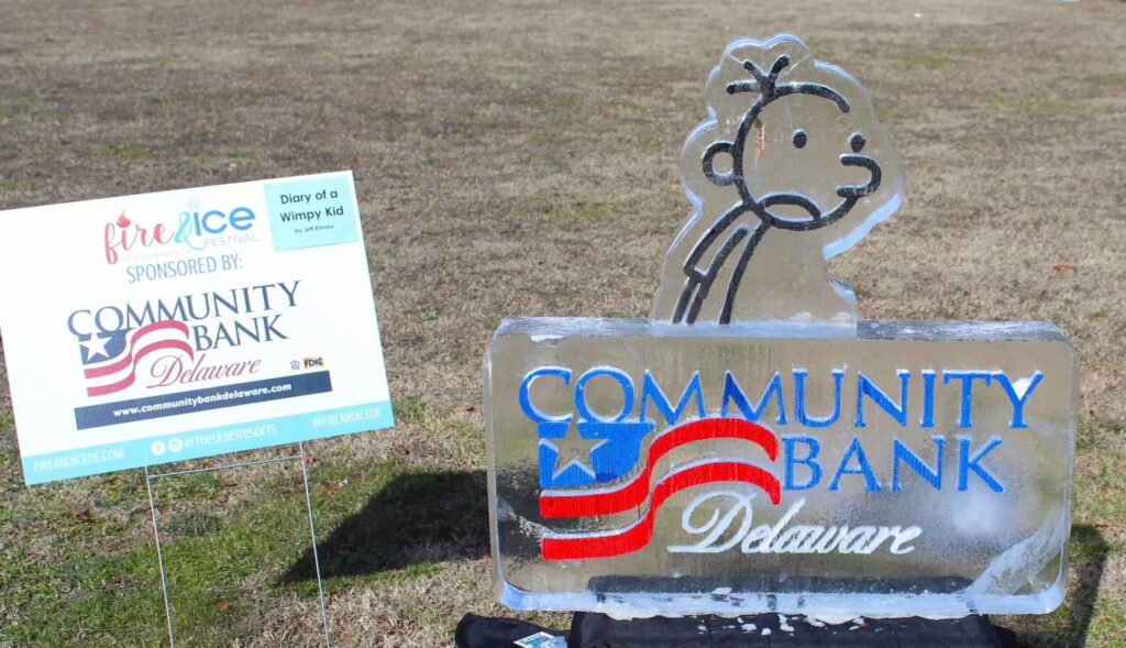 a sign for a community bank in a field