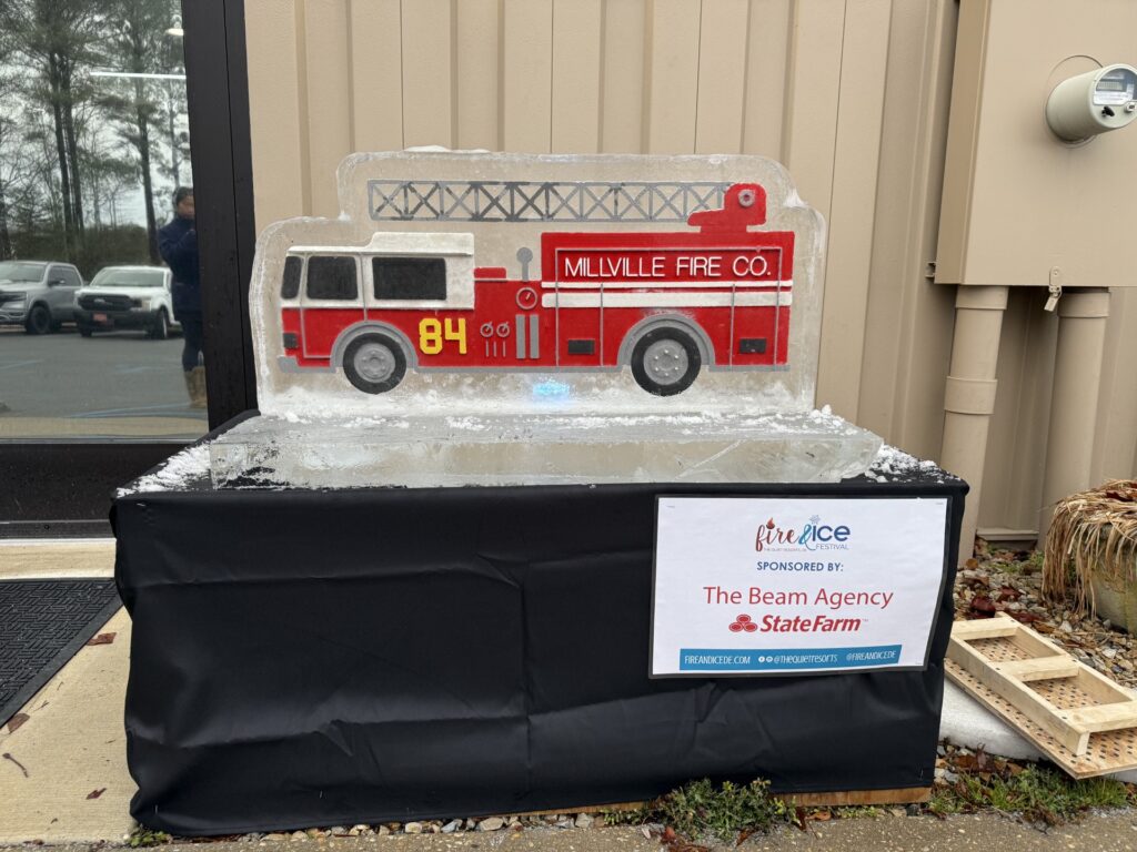 an ice sculpture of a fire truck