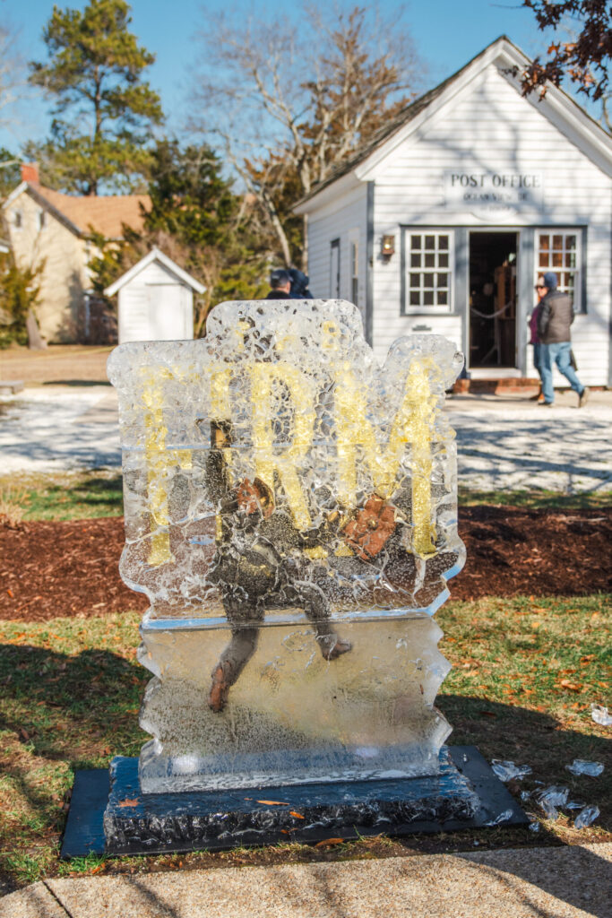 a ice sculpture in front of a white building