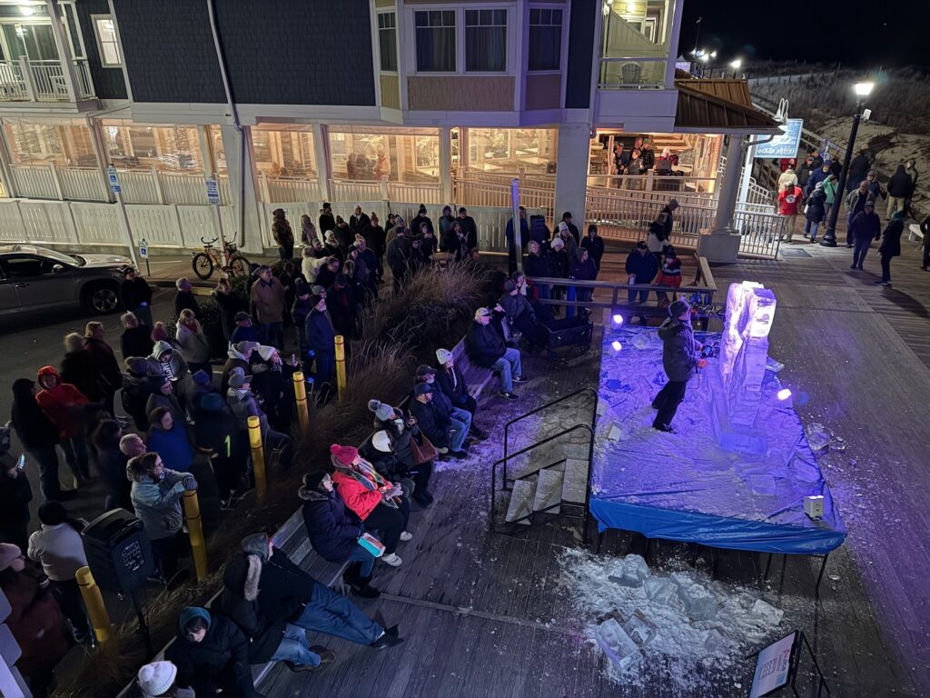 a crowd of people watching a man on a stage