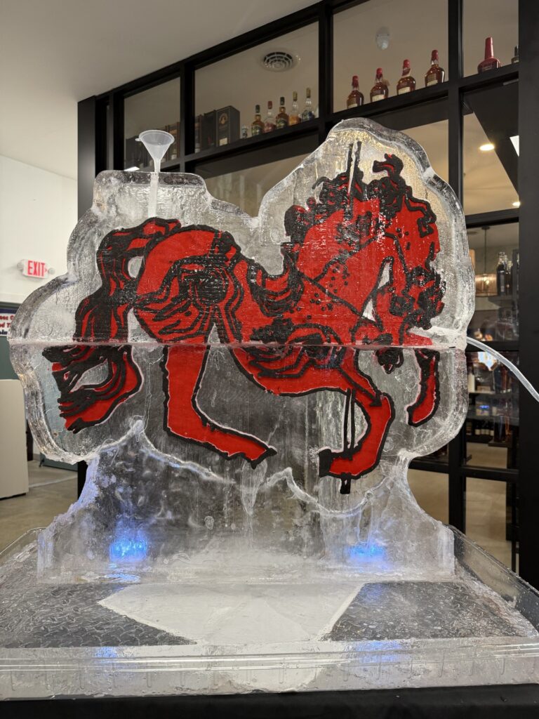a large ice sculpture of a horse in a store