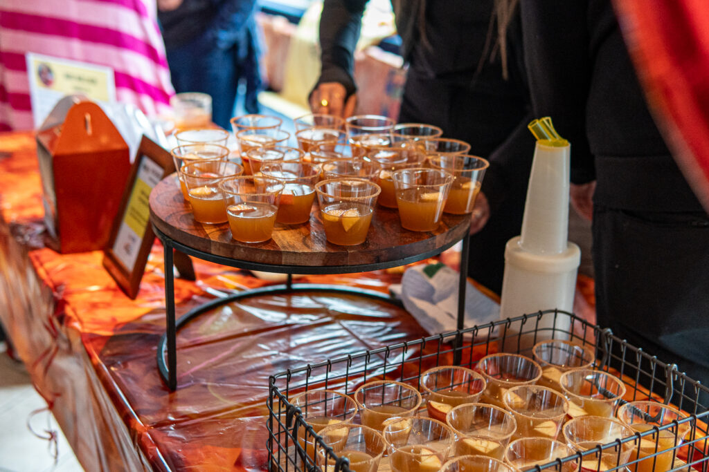 a tray of drinks sitting on top of a table