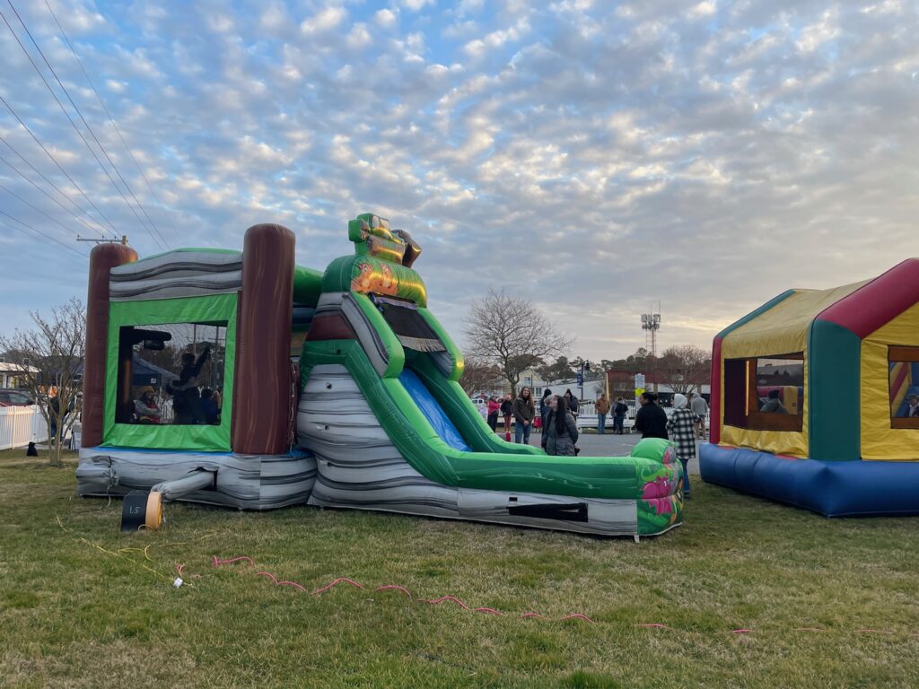 an inflatable slide and a bouncy house