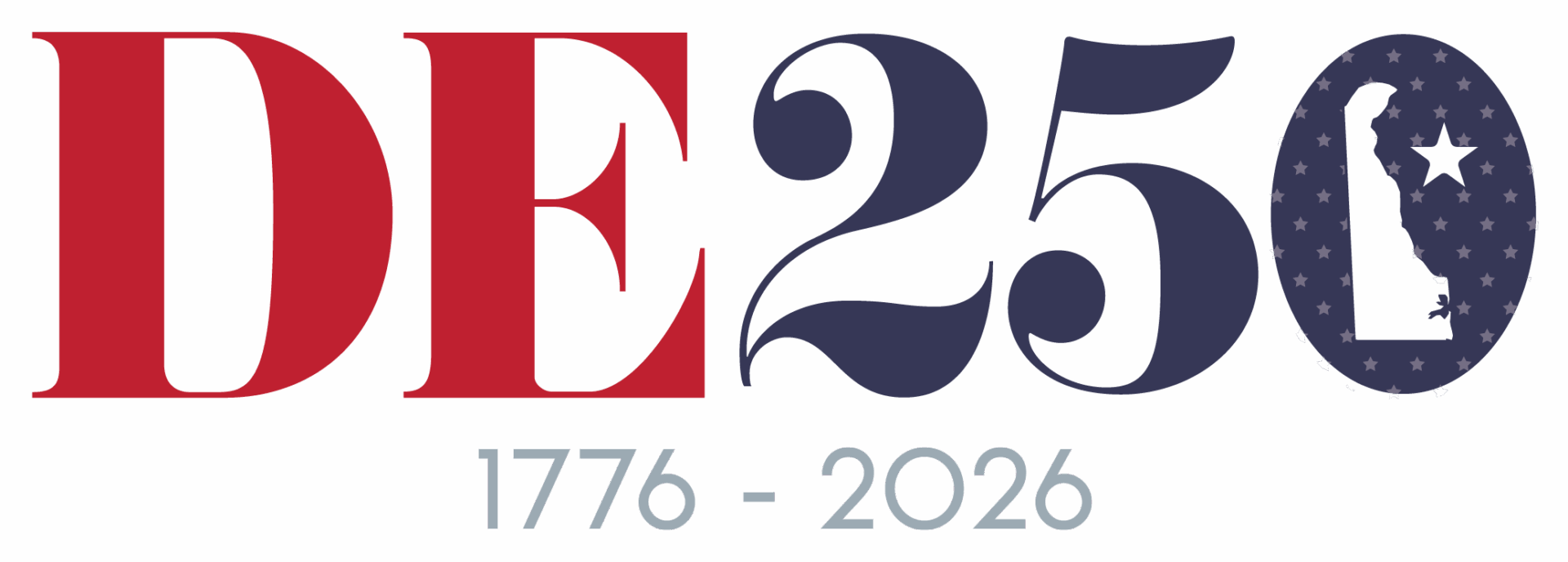 a red, white, and blue logo with the words de 250