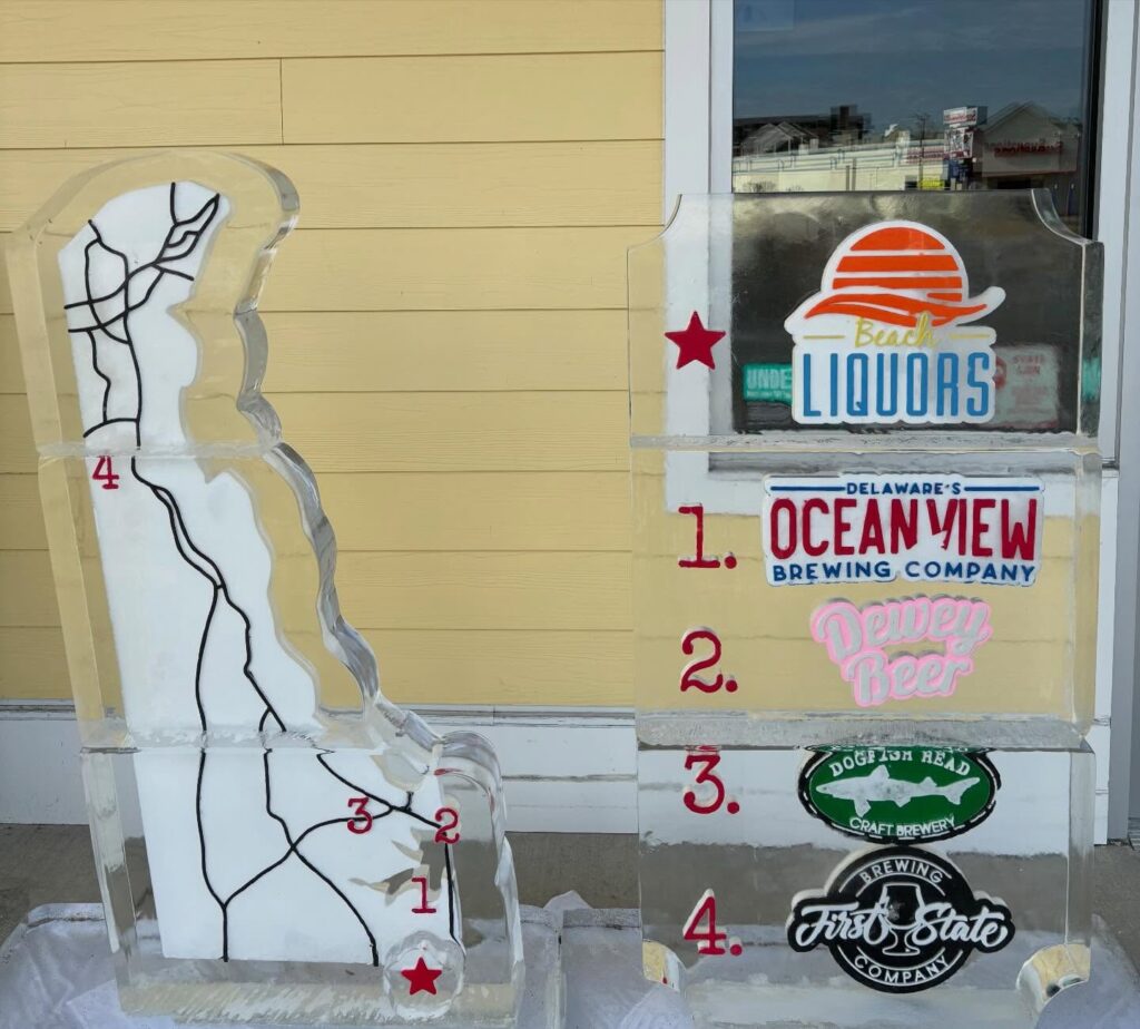 a large ice sculpture sitting in front of a store