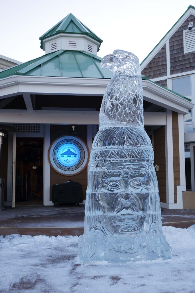 a large ice sculpture in front of a building
