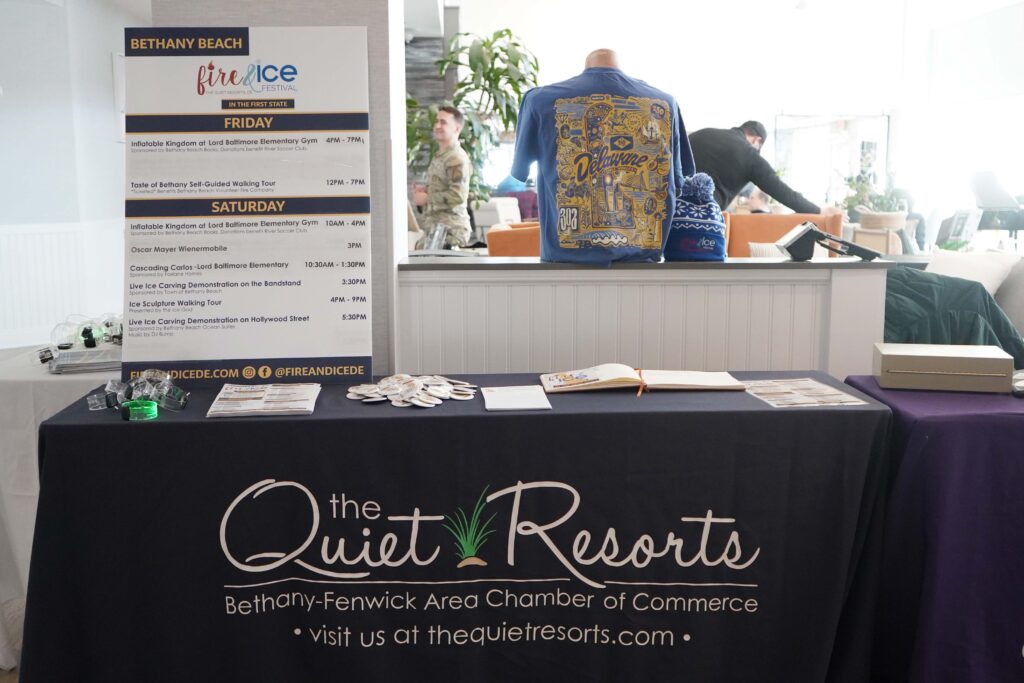 a table that has a sign on it