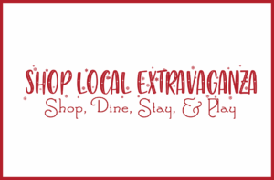 a red and white sign that says shop local extrananza