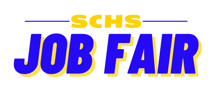a blue and yellow job fair sign with the words jobs job fair