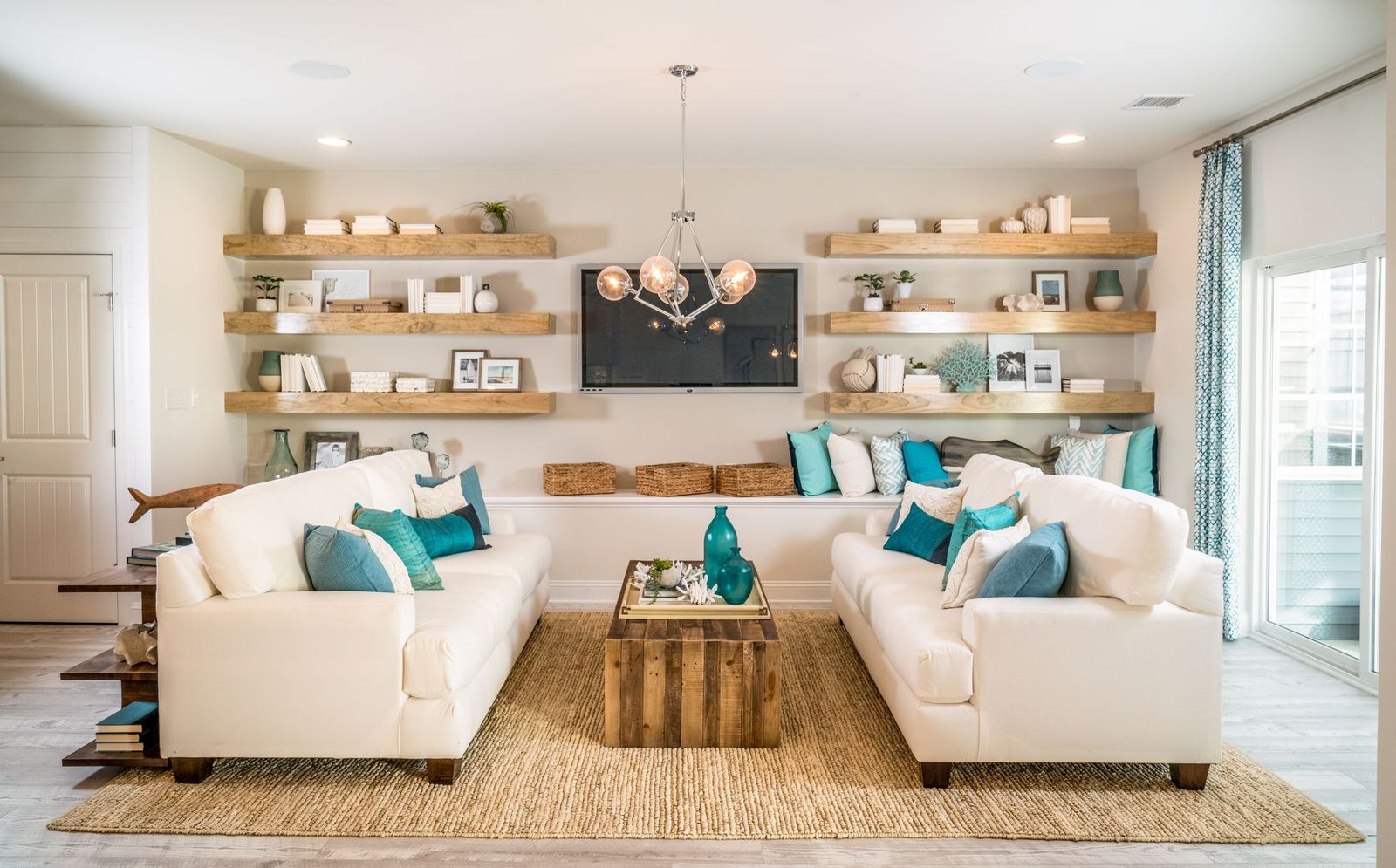 a living room with two couches and a coffee table