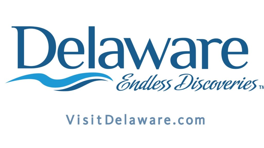 the delaware logo with the words,'visit delaware '