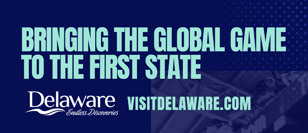 a blue background with the words bringing the global game to the first state