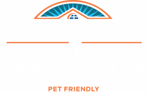 a white background with a blue and orange logo