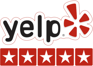 the yelp logo with five stars on it