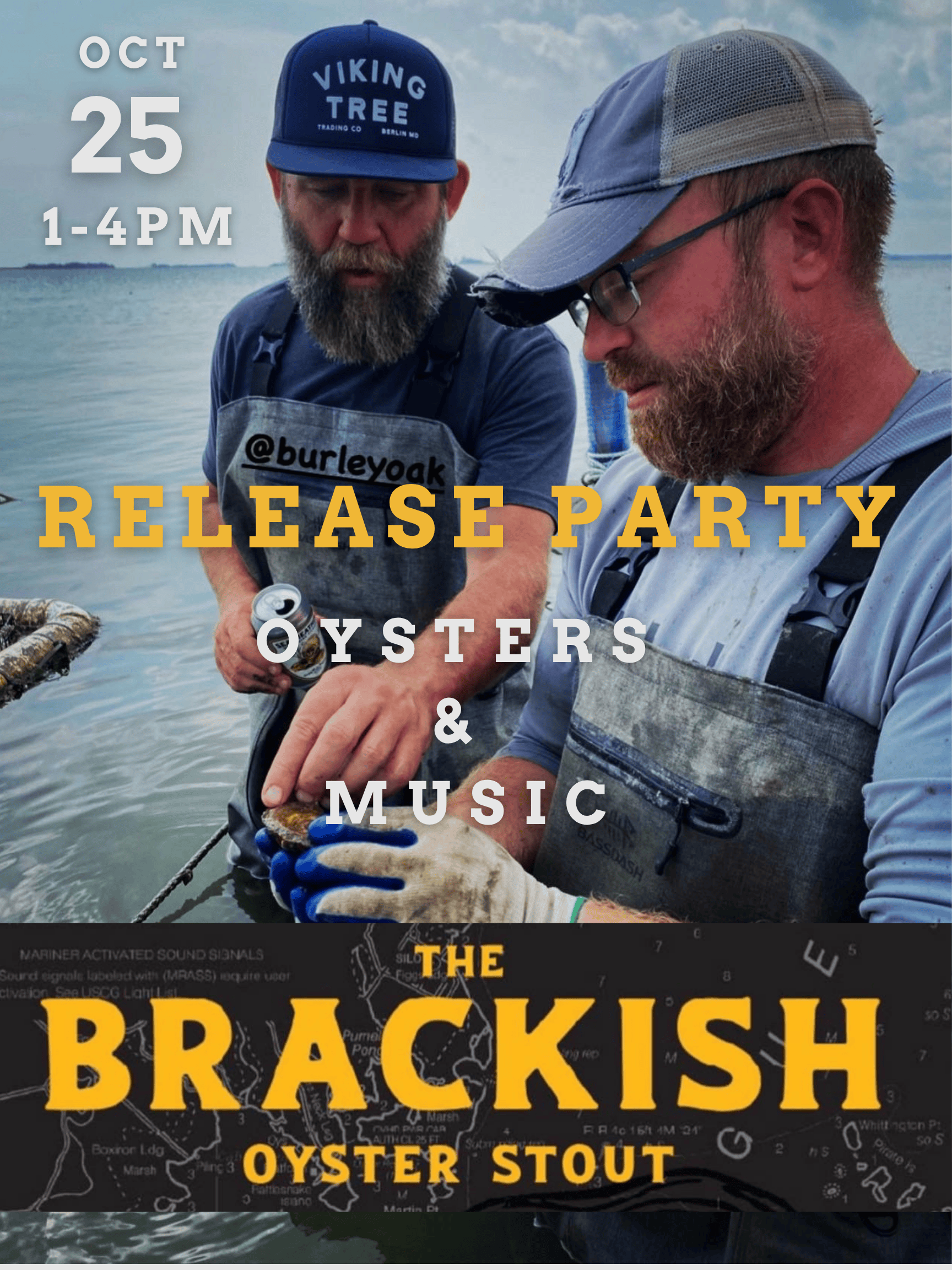 a poster advertising a release party for oysters and music