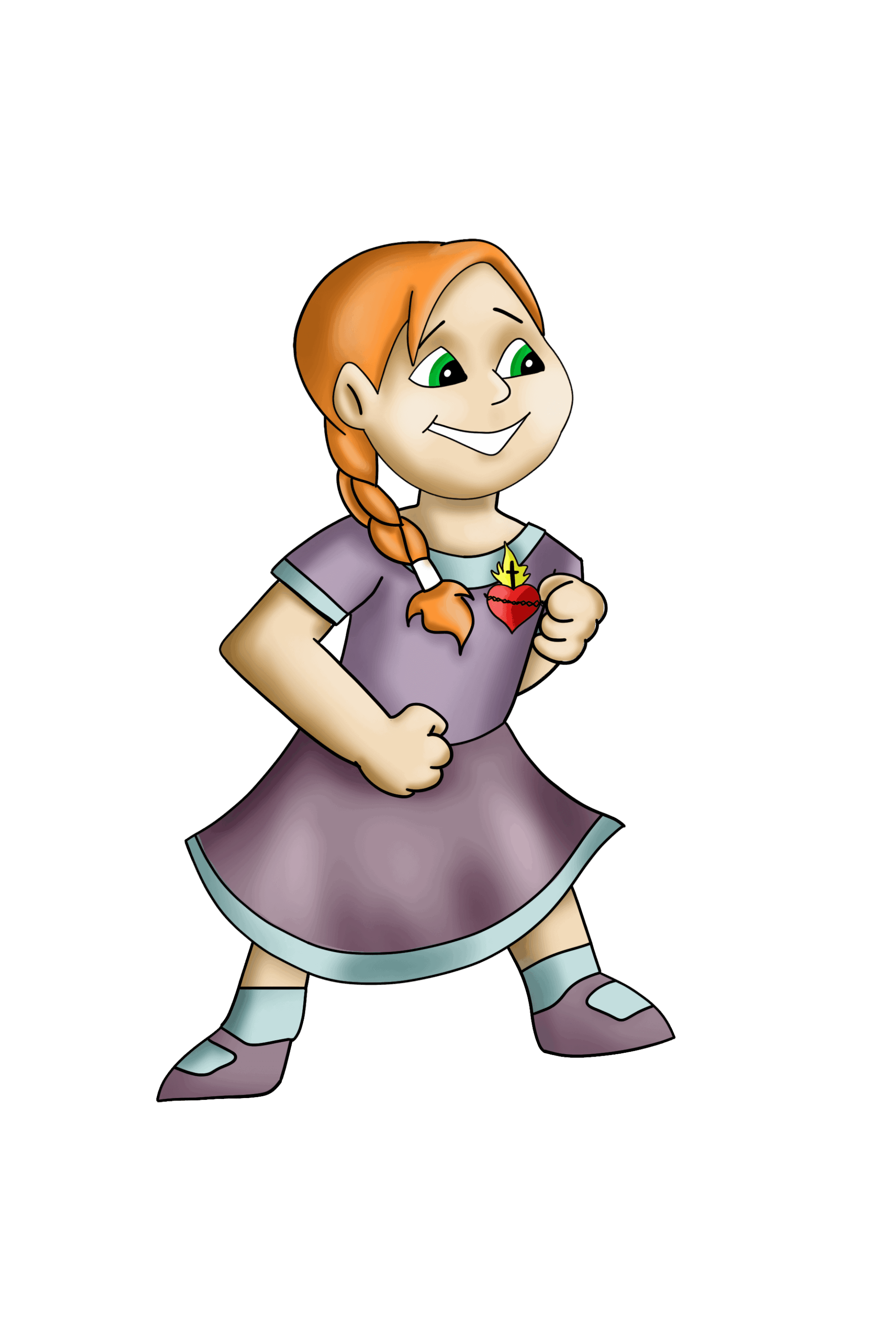 animated little girl with red hair and purple dress