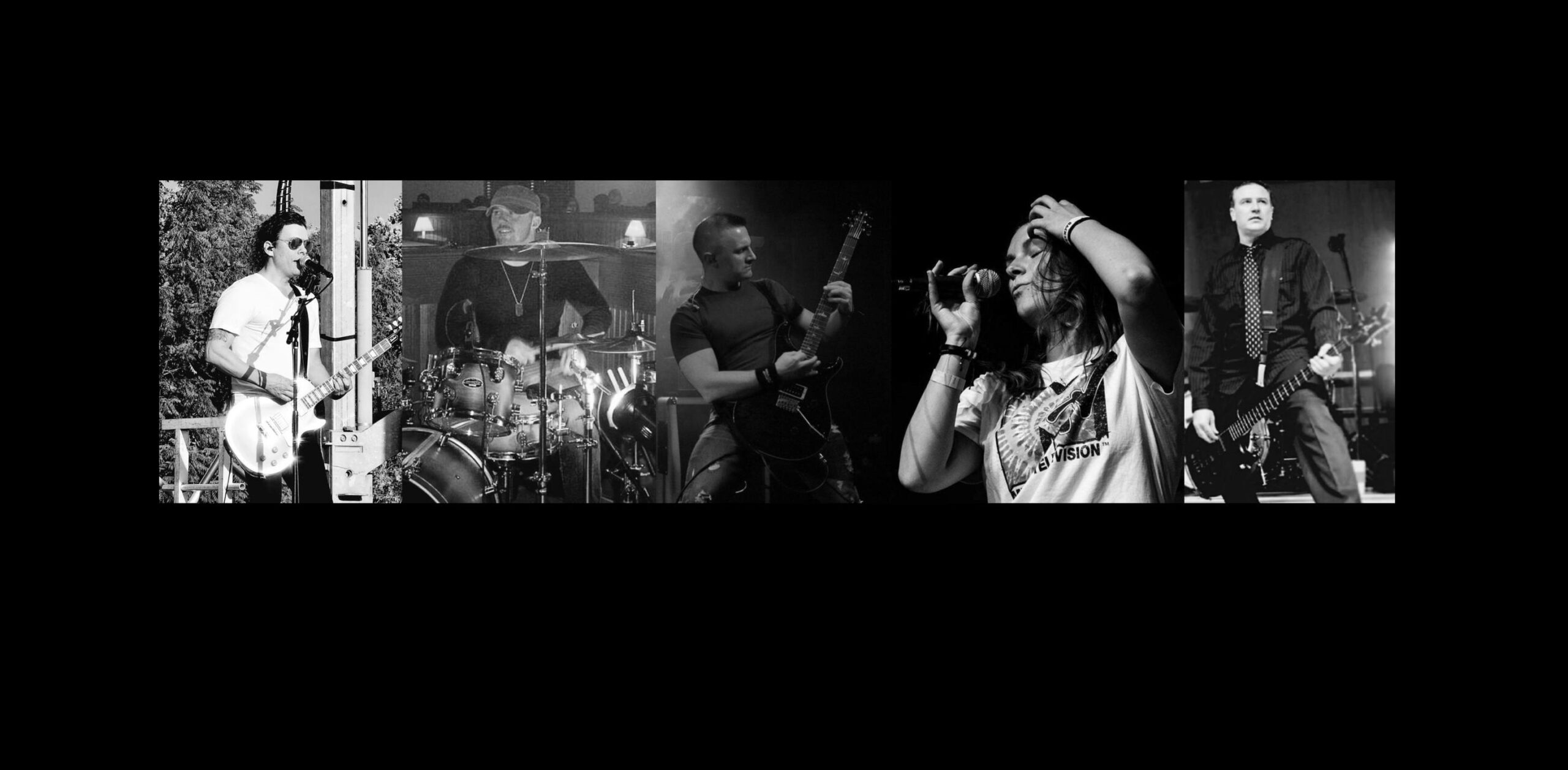 a black and white photo of a band