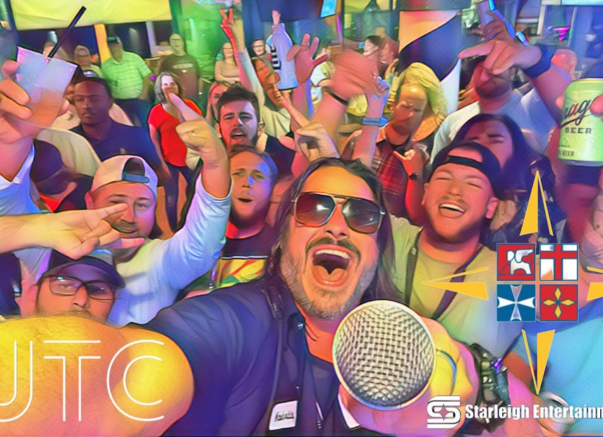 a group of people standing around a microphone